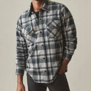 American Giant Redwood Fleece Overshirt Men's Large Gray Plaid Snap